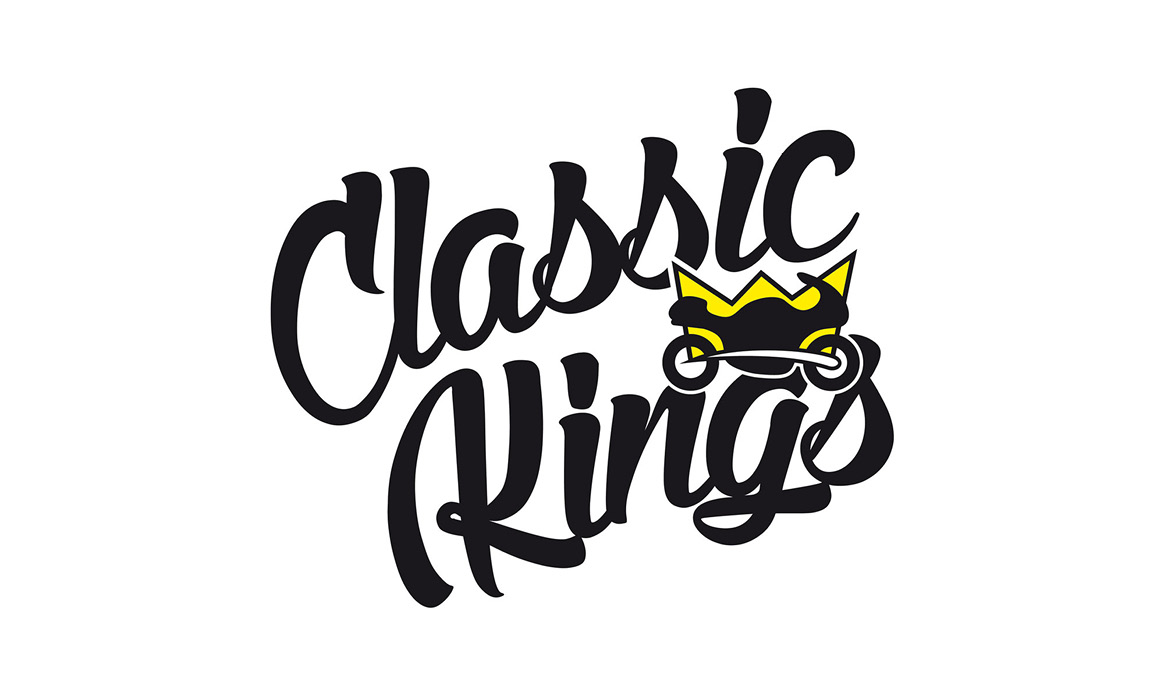 Logo „Classic Kings“ mit schwarzer Wortmarke und gelb-schwarzem Kronensymbol auf weißem Hintergrund.