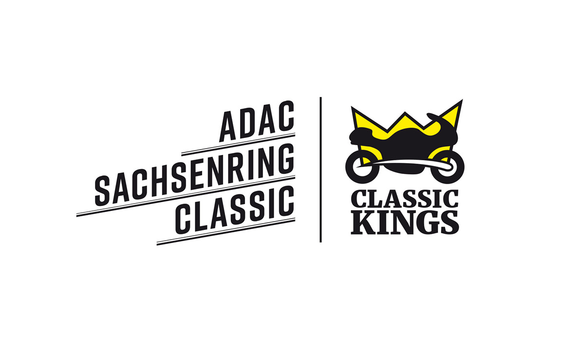 Logoanwendung „Classic Kings“ gemeinsam mit dem Logo „ADAC Sachsenring Classic“ auf weißem Hintergrund.
