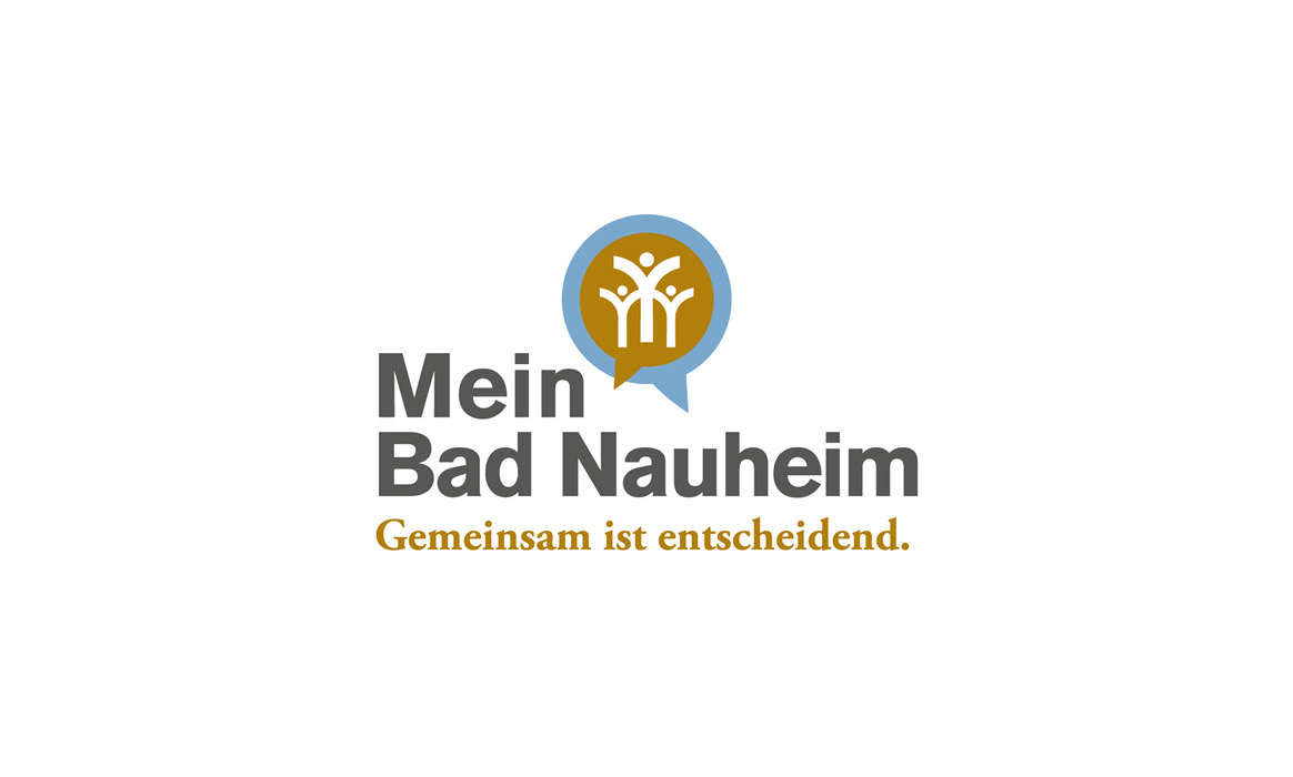 Logo von Mein Bad Nauheim mit stilisiertem Baum in einer Sprechblase sowie der Wortmarke „Mein Bad Nauheim“ und dem Slogan „Gemeinsam ist entscheidend.“.