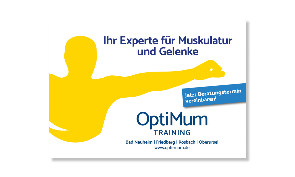 Werbeanzeige von Optimum Training mit der Überschrift „Ihr Experte für Muskulatur und Gelenke“ sowie dem Hinweis „Jetzt Beratungstermin vereinbaren!“.