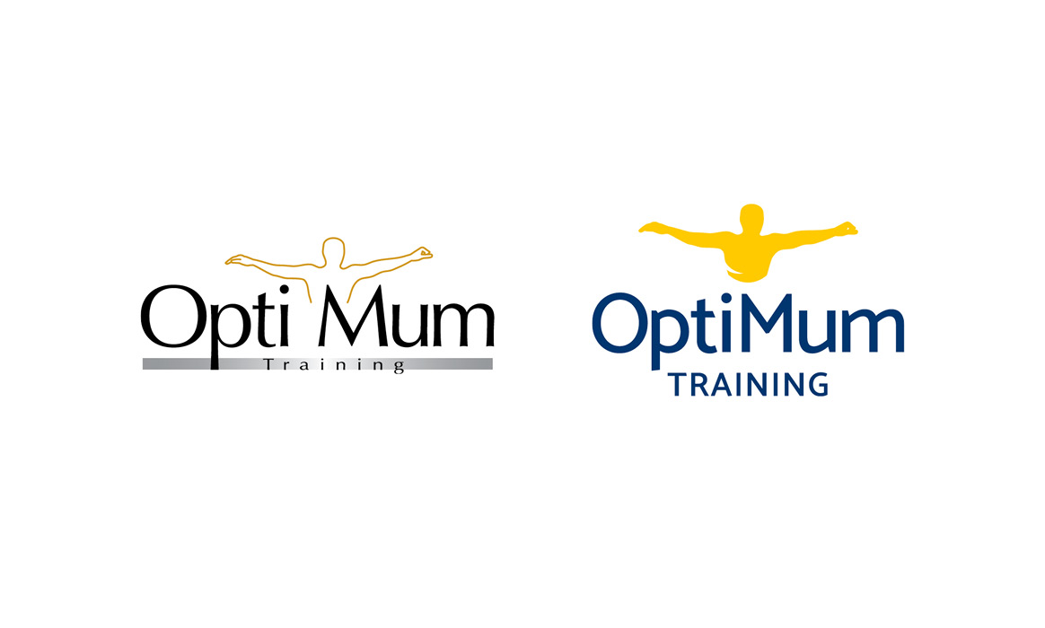Logoentwicklung von OptiMum Training mit einer früheren und einer finalen Logo-Version im Vergleich.